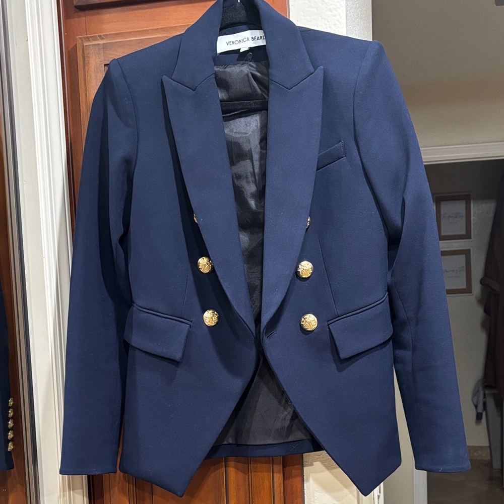 Veronica Beard Navy Blue Dickey Blazer with Gold buttons